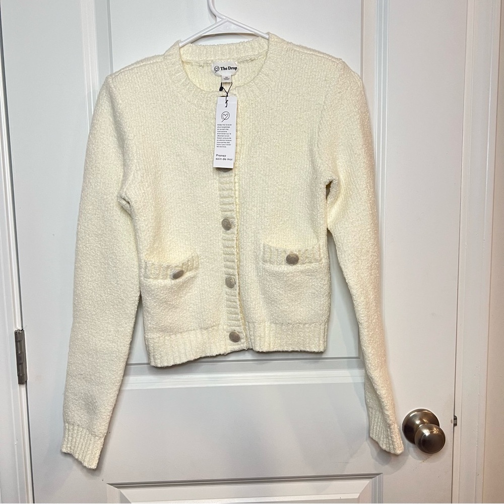 NWT The Drop Womens Janice Gold Button Fitted Sweater Cardigan XS